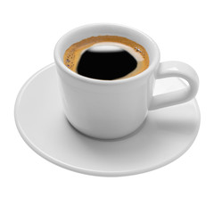 White cup of coffee on a white background. Isolate. Side view.
