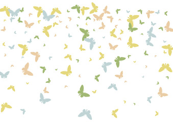 Obraz na płótnie Canvas Festive butterfly confetti background. Frame vector pattern texture for holiday, postcard, poster, carnival, banner, birthday and children's parties. Butterfly cover mock-up. Wedding butterfly layout