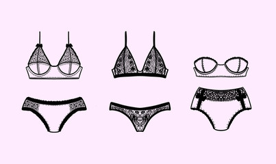 set of lingerie, panties and bra line art