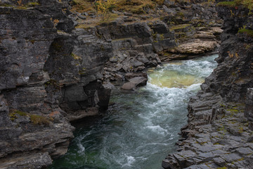 Canyon landscape in Abisko national park in north of Sweden.