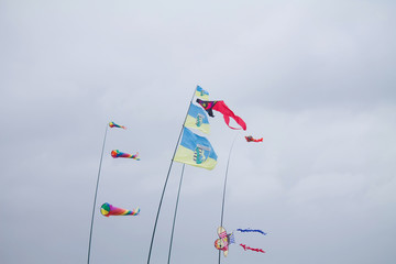 Flags of Otterndorf at a Kite festival in Otterndorf, close to the North Sea in Germany