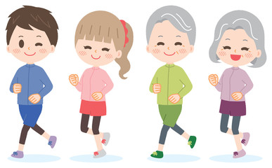 Illustration set of people walking and jogging