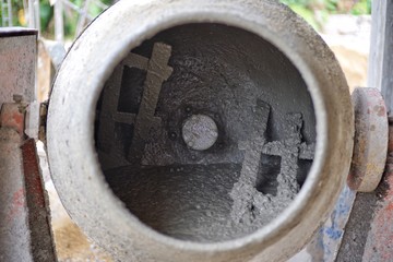 Closeup concrete mixer at the construction site