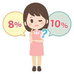 Illustration that housewife is worried about tax increase