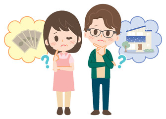 Illustration that couple is worried about buying a detached house