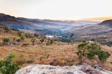 The sun rises over the foothills of the Drakensburg, near Bergville, South Africa