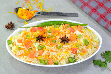 Closeup view of vegetable Biriyani with spices