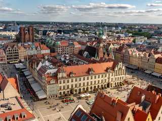 Naklejka premium Scenic summer aerial panorama of the Old Town architecture in Wroclaw, Poland 