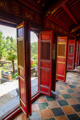 Red slatted doors, Tomb of Tự Đức, Vietnam