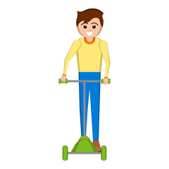 Young man on a kid scooter. Kidult conceptual illustration - Vector