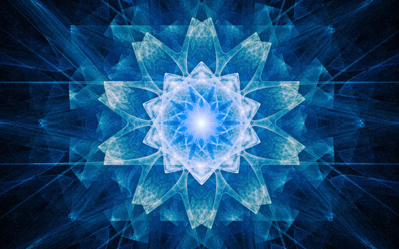 Fototapeta fantastic abstract symmetrical flower with petals consisting of a variety of geometric shapes of different colors on a black background