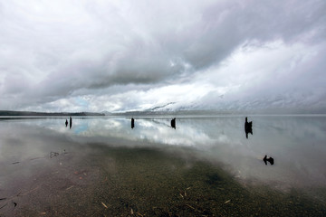 Mountain Lake with Pilings Reflect the Sky