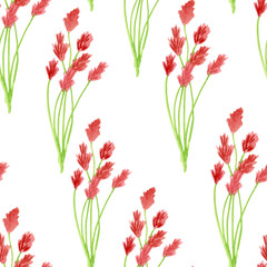 Watercolor beautiful red cornflower seamless pattern. Abstract floral illustration isolated on white background. Hand drawn bright flowers for design, decoration, fabric, textile, print