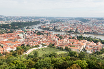 Fototapeta na wymiar Panoramic view on a sunny day of the city of Prague, Czech Republic.