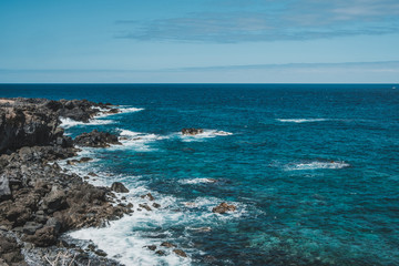 rocky ocean coast with black rocks - seascape, Tenerife -