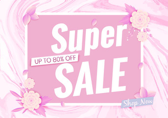 Super Sale banner template. Pastel pink color design background. Vector illustration