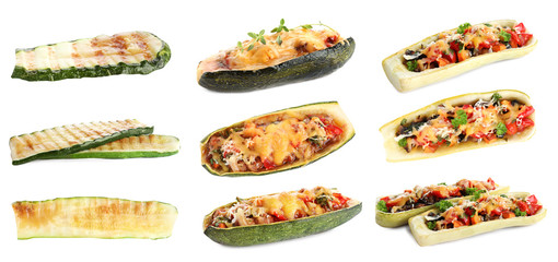 Delicious grilled zucchini slice on white background