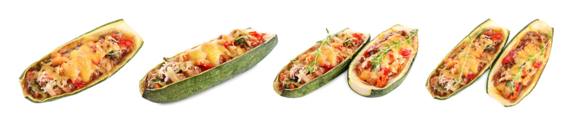 Delicious grilled zucchini slice on white background