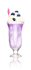 Watercolour sweet blueberry milkshake hand drawn illustration
