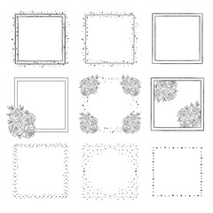 Hand Drawn Collection of Square Frames. Vector elements for logo, invitations, card, templates