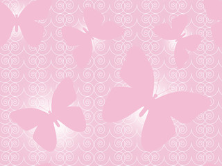 Seamless pattern with lacy white butterflies on a gentle background in pastel colors.