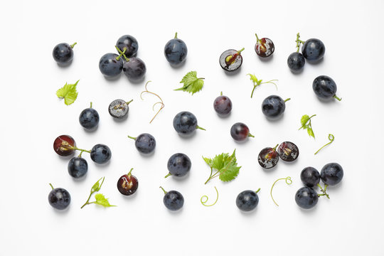 Fresh Ripe Juicy Grapes On White Background, Top View