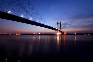 Fototapeta na wymiar An Evening View at 2nd Hooghly Bridge Kolkata west Bengal