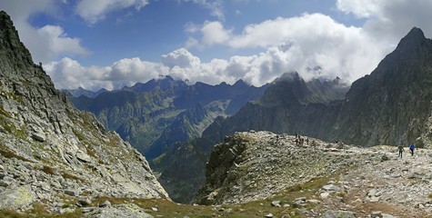 Szlak na Rysy - Panorama z okolic Przełęczy Waga na Ganek i Lodowy Szczyt - obrazy, fototapety, plakaty