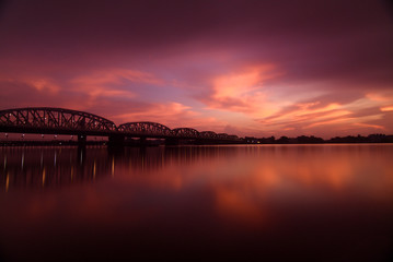 Red Sky and It's Reflection During Sunset at Vivekananda Bridge Kolkata West Bengal India