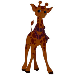 vector illustration, white background isolate, cartoon style giraffe in color