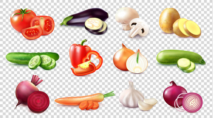 Realistic Vegetables Transparent Set