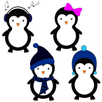 set of penguin images in cartoon style, isolate on a white background