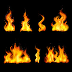 Realistic Fire Flame Icon Set