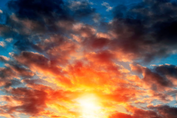 Beautiful sunset with clouds in many colors.