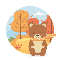 cute animal autumn season flat design