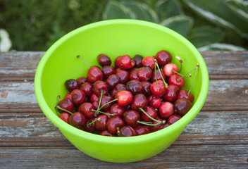 red cherries in a bowl