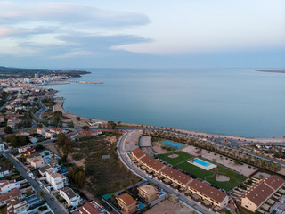 Obraz premium The bay of L'Ampolla, Catalonia, Spain. Drone aerial panorama