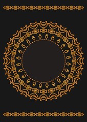 Arabic geometric, floral round ornament, pattern of gold lines. Mandala. Decorative gold pattern, oriental motif. Design element. Ethnic oriental theme. Set of ornate frames for decoration postcards