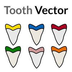 Six different color shark teeth/tooth vectors for designs and illustrations.
