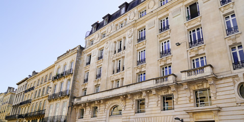 Bordeaux like Paris Haussmann buildings in chic area street city center in web banner template header
