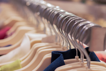 Closeup of clothing rack. Selective focus.