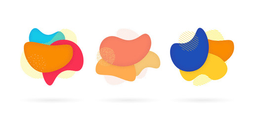 Set of abstract  liquid shape. Fluid dynamic colored design with dots. Vector illustration isolated on white background. EPS 10.