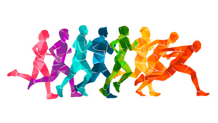 Fototapeta na wymiar Running marathon, people run, colorful poster. Vector illustration background silhouette sport