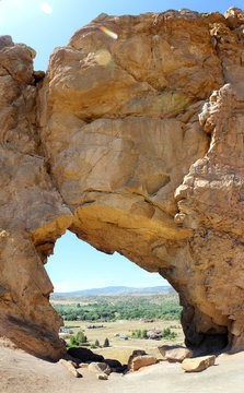 The Devil's Backbone Keyhole rock formation with bright sunshine in Colorado, USA