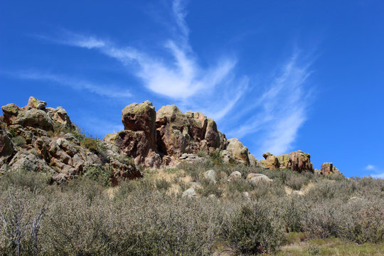 The Devil's Backbone rock formation with bright sunshine in Colorado, USA
