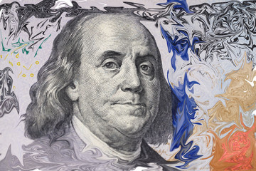 Dollars background, hundred USA dollar banknote bills, American cash money, finance concept