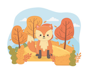 Obraz na płótnie Canvas cute animal autumn season flat design