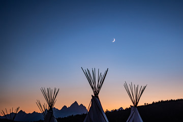 Teepee at sunset over the Grand Tetons