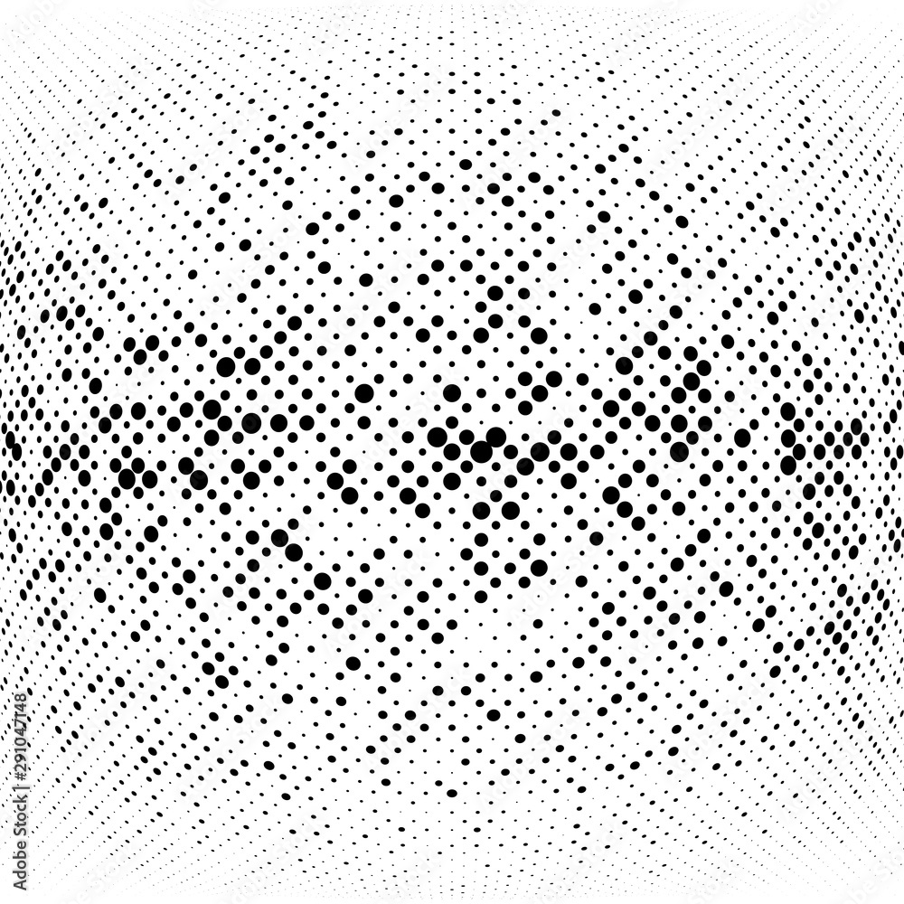 Aufkleber half-tone dots. dotted, circles pattern. sphere, orb or globe distortion speckles. diffuse radial, r