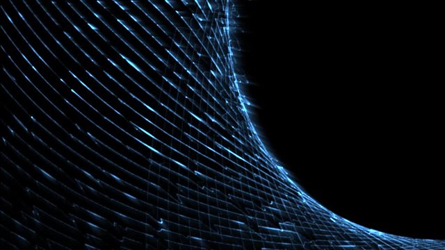 Blue digital technology particles on black background (Looping) 